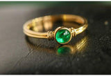 Emerald Cabochon Cut Vintage Ring - 18K Yellow Gold