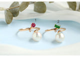 Akoya Pearl & Red Tourmaline Open Ring - 18K Yellow Gold