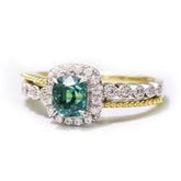 Teal Tourmaline Stackable Ring - 18K Two Tone Gold