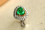 3ct Emerald Heart Shape & Full Diamond Pave Ring in 18K Dual Gold