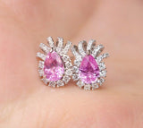 Pink Sapphire Pear Cluster Diamond Studs Earrings in 18K White Gold