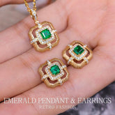 Art Deco Emerald 18K Earring & White Diamond