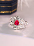 Red Spinel Cushion & White Sapphire Ballerina 18K Gold Ring