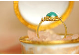 Turquoise Engraved 22K Chunky Gold Vintage Ring
