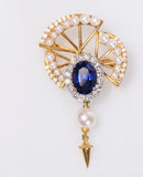 1.62ct Blue Sapphire Diamond Necklace in 18K Yellow Gold