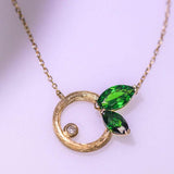 Leaf Design Tsavorite Necklace with Diamond in 18K Yellow Gold