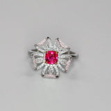 Flower Design Red Spinel 18k Gold Ring with Diamond