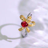 Bowknot Design Ruby 18K Gold Ring with Yellow Diamonds