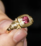 Chunky Gold Spinel Engraved Ring in 18K Yellow Gold
