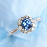 1.63ct Cushion Blue Sapphire & Halo Diamond Ring in 18K White Gold