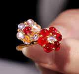Cute Flower Design Red Spinel & Moonstone Cabochon Ring in 18K Gold