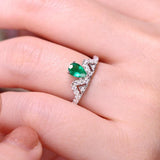 Stacking Crown Design Emerald Ring with Diamond in Platinum 950