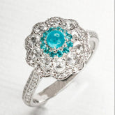 Cluster Desgin Paraiba Tourmaline Double Halo Platinum 950 Ring