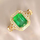 2.56ct Emerald & Diamond Statement Ring in 18K Yellow Gold