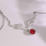 Angel Wing Red Spinel Diamonds Necklace in 18K White Gold