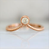 Icy Round Rose Cut Diamond 18K Rose Gold Chevron Ring