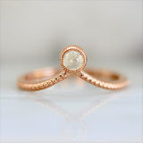Icy Round Rose Cut Diamond 18K Rose Gold Chevron Ring