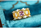Purple Sapphire Diamond 18K Gold Honeycomb Detailing