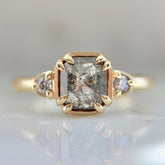 1.3ct Emerald Cut Salt and Pepper Diamond 18K Gold Engagement Ring