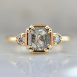 1.3ct Emerald Cut Salt and Pepper Diamond 18K Gold Engagement Ring