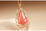 20.5ct Rhodochrosite Teardrop-Shape & Diamond Necklace in 18K Gold