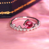Pink Red Spinel Cushion Cut Diamond Ring - 18K White Gold