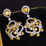 Cluster Yellow Sapphire Free Form Diamonds Earrings in 18K Gold