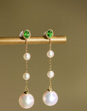 Tsavorite & 7.5mm Akoya Pearl Earrings - 18K Yellow Gold