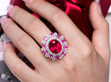 7.56ct Rubellite & Diamonds Ring Necklace Set in 18K White Gold