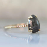 2ct Pear Rose Cut Grey 18K Yellow Gold Wedding Ring