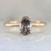 1.3ct Salt & Pepper Diamond Oval Cut Solitaire Ring in 18K Gold