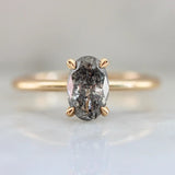 1.3ct Salt & Pepper Diamond Oval Cut Solitaire Ring in 18K Gold