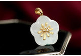 Plum Blossom Nephrite Jade Flower Shape Pendant - 18K Yellow Gold