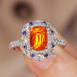 3.11ct Fanta Garnet Diamond Ring - 18K White Gold