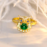 Night Owl Design Emerald Ring in 18K Yellow Gold