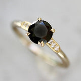 Black Diamond Round Cut Solitaire Ring - 18K Yellow Gold
