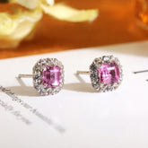 Padparadscha Sapphire & Diamond Halo Earrings - Platinum 950