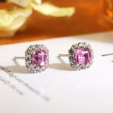 Padparadscha Sapphire & Diamond Halo Earrings - Platinum 950