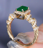 18K Twisted Dual Gold Crafted Emerald Diamonds Ring