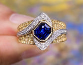 1.59ct Blue Sapphire 18K Dual Gold Ring with Full Diamond Pave