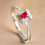 Red Pink Spinel Cushion & Diamond Vintage Ring - 18K White Gold