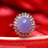 Purple Violet Jade Cabochon 18K White Gold Ring with Diamond Pave