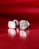 Rectangle White Sapphire Emerald Cut Studs - 18K White Gold