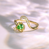 Cute Ladybug Tsavorite Ring with Diamonds in 18K Yellow Gold