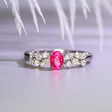 Pink Red Spinel Cushion & Diamond Ring - 18K White Gold