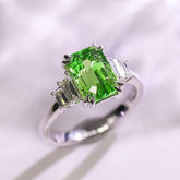 2.92ct Tsavorite Radiant Cut Ring with Diamond in 18K White Gold