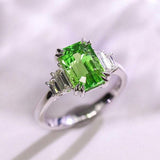 2.92ct Tsavorite Radiant Cut Ring with Diamond in 18K White Gold