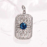 Blue Sapphire Full Diamonds Pave Pendant in 18K White Gold