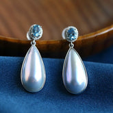 Mabe Pearls Teardrop & Aquamarine Earrings - 18K Yellow Gold