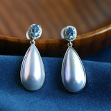 Mabe Pearls Teardrop & Aquamarine Earrings - 18K Yellow Gold